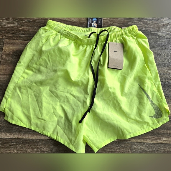 Nike Dri-Fit 5" Brief Lined Running Shorts Volt Green - Picture 1 of 10